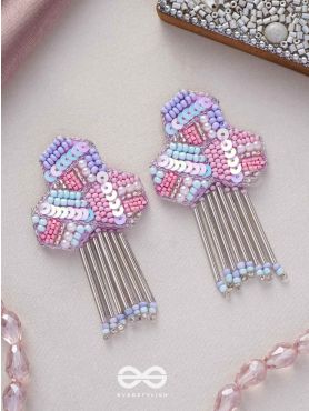 Karutaka- The Clover Leaf- Sequins and Beads Embroidered Earrings (Fuchsia n Blush Pink, Sky Blue & Lavender)