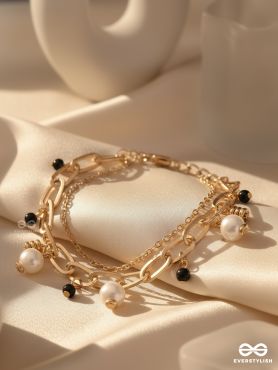 Dark and Light- Golden Layered Pearl Bracelet 