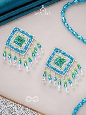 Vimita - The Splendid Square - Beads, Cutdana And Sequins Hand Embroidered Earrings