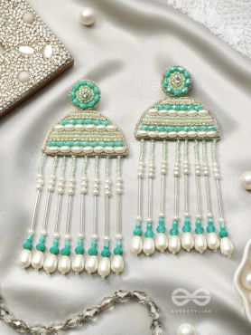 Kamsya- The Beautiful Bell- Swarovski, Pearls and Glass Beads Embroidered Earrings