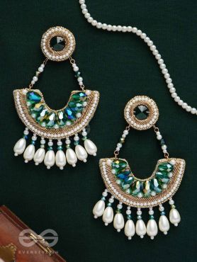 SHRINGA- THE BEAUTIFUL CRESCENT- PEARLS AND STONES EMBROIDERED EARRINGS