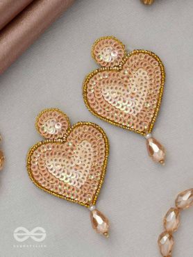 Girika- The Golden Heart- Sequins, Glass Drops & Beads Embroidered Earrings