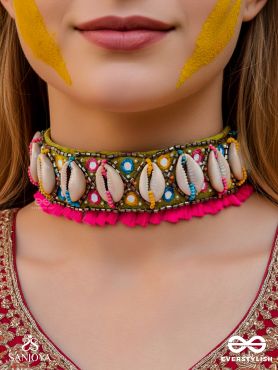 Dyotana - The Sparkling Colors - Shells, Resham And Mirror Hand Embroidered Choker Neckpiece