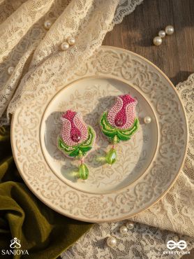 Ambuda- The Lotus Bud- Resham and Glass Drops Embroidered Earrings