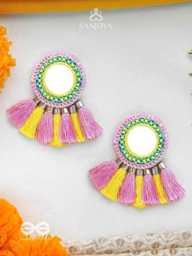 Aatapa - The Warm Sunrays - Mirror, Resham And Sequins Hand Embroidered Earrings