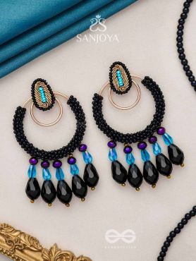 Abhineela - The Mysterious Night -  Beads And Glass Drops Hand Embroidered Earrings