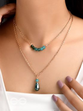 The Sea Of Emeralds- Golden Embellished Necklace With Anti-Tarnish Coating