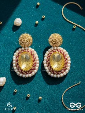 Kapisa - The Glorious Sun - Beads, Dabka And Stones Hand Embroidered Earrings