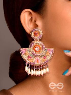 Araka- The Fragrant Garden- Stones, Resham and Pearl Drops Embroidered Earrings