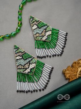 Rauhineya- The Luminous Emerald- Sequins and Glass Beads Embroidered Earrings