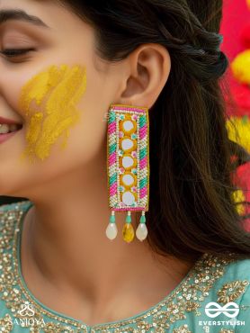 Bimbita- The Mirror Image- Glass Beads & Mirror Lace Embroidered Earrings