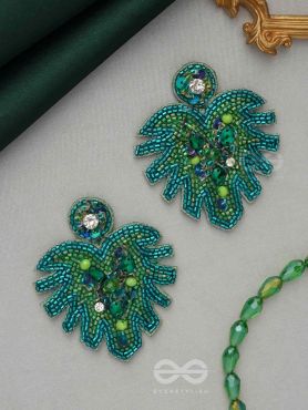 Parnin- The Verdant Leaf- Stones, Sequins & Glass Beads Embroidered Earrings