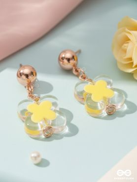 The Canary Bloom- Golden Enamelled Earrings