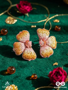 Shobhana - The Shining - Sequins And Resham Hand Embroidered Earrings (Pink & Mustard)