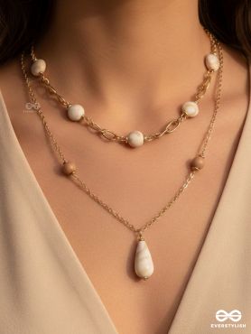 Sea Life Splendor - Statementtwo Layered Necklace With Anti-Tarnish Coating 