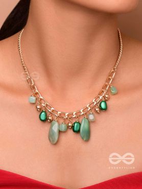 The Green Dream - Golden Chunky Neckpiece With Anti-Tarnish Coating 