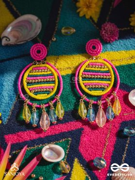 Satovira - Defiant Dynamo - Beads And Glass Drops Hand Embroidered Earrings