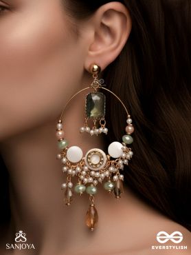 Navodha - The Wedded Dazzle - Statement Golden And Green Embellished Earrings