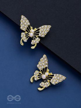 MIDNIGHT BUTTERFLIES - GOLDEN PEARL STUDS
