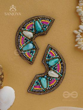 PARIDYUDHI - THE OCEAN WHISPERS - SEQUINS, BEADS, AND MARBLE DROP EMBROIDERED EARRINGS (MULTICOLOR)