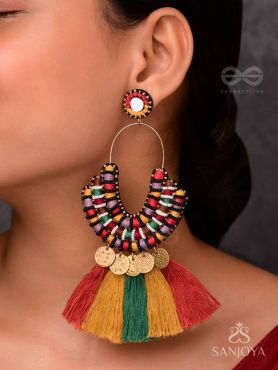 Kalatmaka - The Artistic Aura - Resham, Beads And Coins Hand Embroidered Earrings