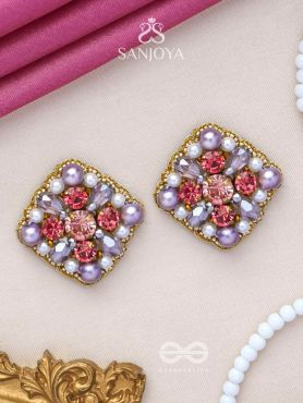 AMANITA - THE HUMBLE GRACE - STONE, BEADS AND PEARLS EMBROIDERED STUD EARRINGS 