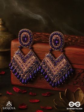 RATRIRAJA - THE DARK RADIANCE - STONE, GLASS DROP AND CUT DANA EMBROIDERED EARRINGS