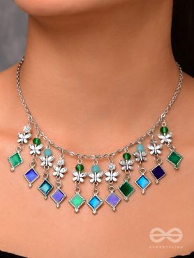 THE BUTTERFLY BALLERINA - BEADED OXIDISED ENAMELLED NECKLACE