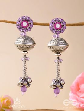 Ritudhwani - Seasonal Melodies - Resham And Beads Hand Embroidered Oxidised Earrings