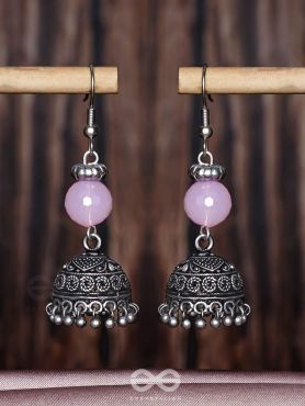 PINK MIST ELEGANCE - OXIDISED DROP JHUMKA EARRINGS