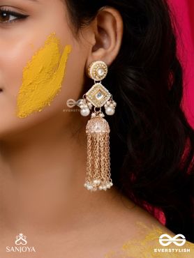 Tolaka - Seashell Mirage - Beads, Kundan And Polki Finished Hand Embroidered Earrings