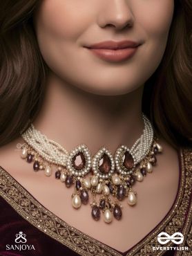 Syamatva - The Sparkling Night - Stone, Beads And Pearls Hand Embroidered Neckpiece