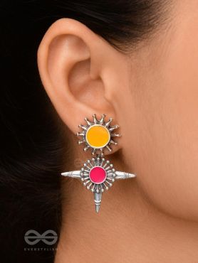 The Sunrise Petal - Statement Enamelled Oxidised Ear Jackets