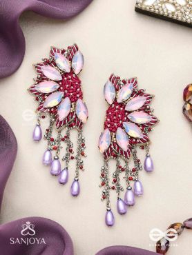 Ardhikrit- The Rosewood Halves- Stones, Resham And Glass Drops Hand Embroidered Earrings