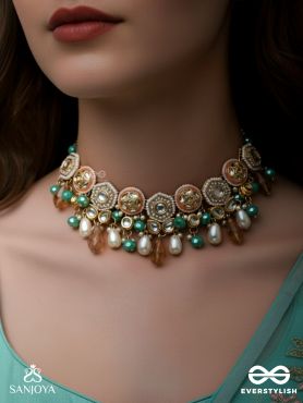 Vesht - The Dreamy Skies - Beads, Polki And Kundan Finished Hand Embroidered Neckpiece