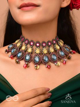Shubhsanyut - The Blissful Downpour -  Stones, Beads And Coins Hand Embroidered Choker Neckpiece