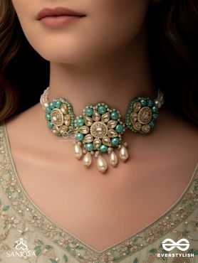Maugdhya - The Treasured Innocence - Beads, Pearl Drops, Polki And Kundan Finished Hand Embroidered Choker Neckpiece