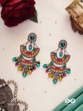 Gramik - The Rustic Royalty - Stone, Resham , Coins And Glass Drops Hand Embroidered Earrings