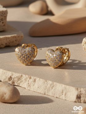 LUSTROUS LOVE - 18K GOLD PLATED ANTI-TARNISH STATEMENT HEART STUD EARRINGS INLAID WITH CUBIC ZICRONIA STONES