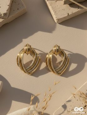 GOLDEN SWIRLS - 18K GOLD PLATED ANTI-TARNISH TEXTURED LUXURY GOLDEN EARRINGS INLAID WITH CUBIC ZICRONIA STONES
