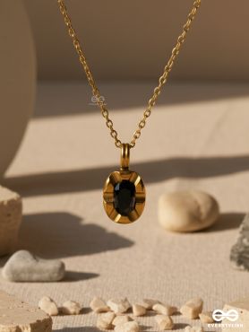 MIDNIGHT AURA - STAINLESS STEEL ANTI-TARNISH OVAL STONE PENDANT NECKLACE