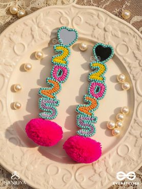 NAVAVARSAM - NEW YEAR  - BEADWORK, MIRRORS AND POM POMS EARRINGS