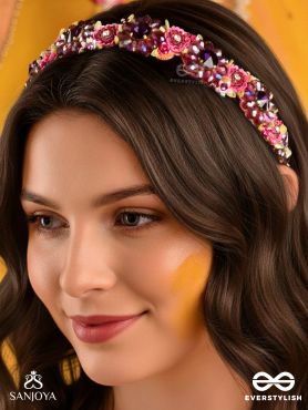 VARNAMALA ABHUSHANA - ADORNMENT OF COLORS - HEADBAND WITH GEMSTONES AND BEADS IN FLORAL PATTERNS