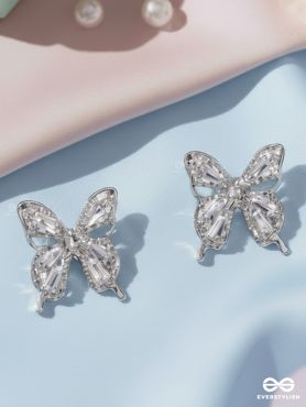 HEAVENLY WINGSPAN - SILVER TONED BUTTERFLY EARRINGS 