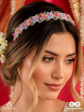 MADHUVRATA - SPRING BLOOM - DELICATE EMBROIDERED HAIR ACCESSORY WITH FLORAL MOTIFS AND BEADS