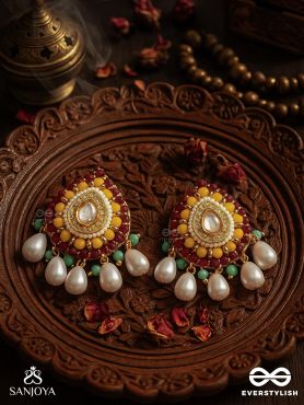 VIBHAVARI - NIGHT FULL OF SPLENDOR - MULTI-COLOR ENAMELLED KUNDAN EARRINGS WITH PEARLS AND BEADS