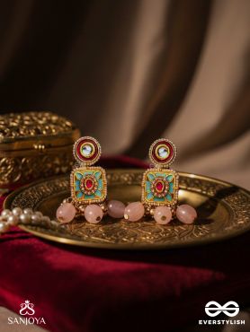 PUSHPAKSHI - BLOSSOMING BEAUTY - DELICATE KUNDAN MULTI-TONED ENAMEL EARRINGS WITH DAINTY GEMSTONE DROPS