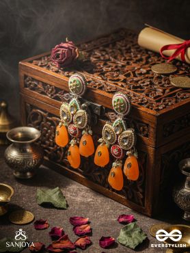 VASANTINI - SPRING’S BEAUTY - GRAND KUNDAN EARRINGS WITH PEARLS, BEADS AND GEM FRINGES