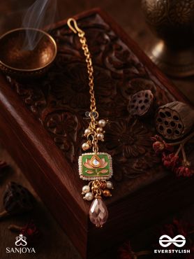 MRINALIKA - LOTUS PETAL - GRACEFUL ENAMELLED HANDCRAFTED KUNDAN MAANGTIKA WITH SOFT PASTEL GEMSTONES
