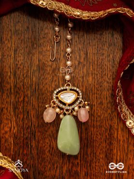 SHITALA - COOLING GRACE - CLASSIC GREEN KUNDAN POLKI MAANGTIKA WITH GOLDEN DETAILS AND SOFT GEM ACCENTS